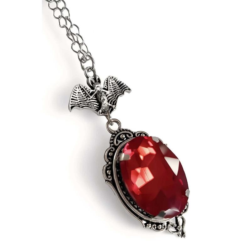 Bat Pendant Gothic Necklace With Alloy Chain Detail and Ornate Oval Statement Design for Daily Styling and Themed Gatherings
