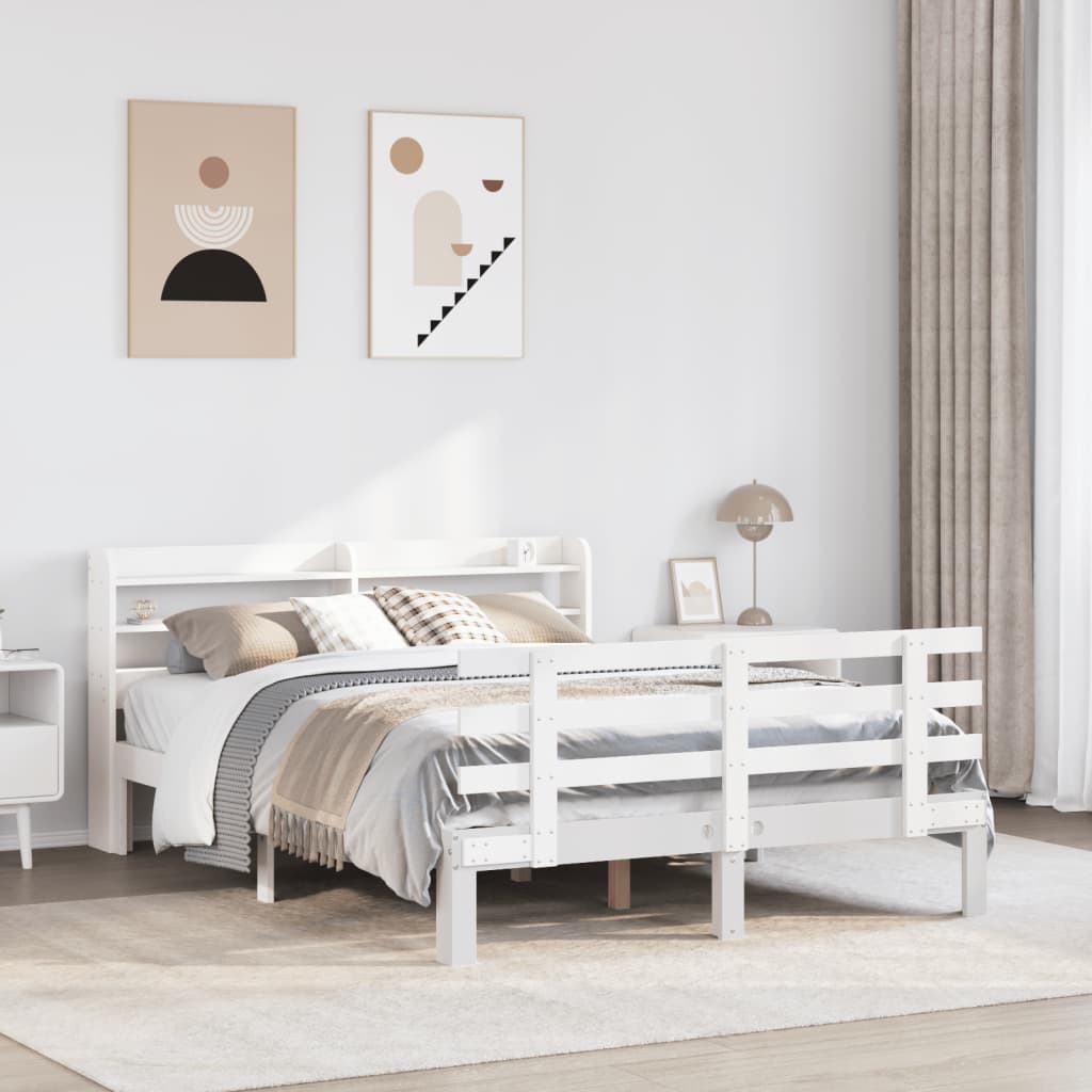 Bed Frame with Headboard without Mattress White 150 x 200 cm