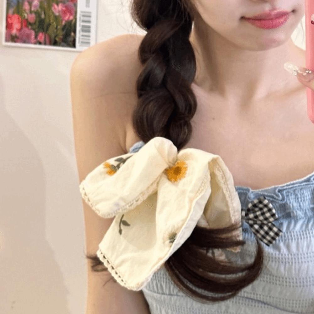 Wraps Flower Triangle Bandana Countryside Style Triangle Scarf Embroidered Hair Scrunchie  Ladies