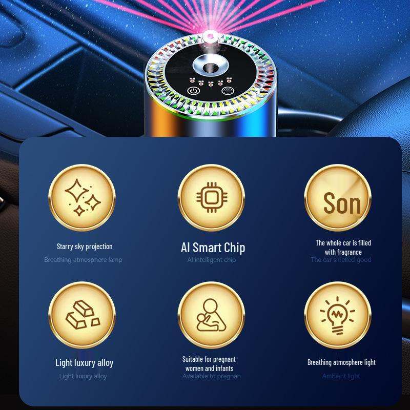Aluminum Car Perfume Diffuser with Automatic Spray & Star Roof Atmosphere Light