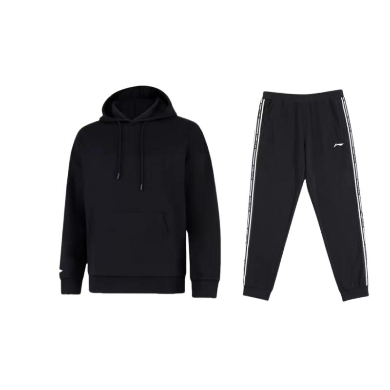 

Li-Ning Удобная толстовка с капюшоном Дышащая с манжетами Теплые длинные брюки Повседневный спортивный костюм Унисекс толстовка, брюки AWDUD09-1+YKLU333-1 L