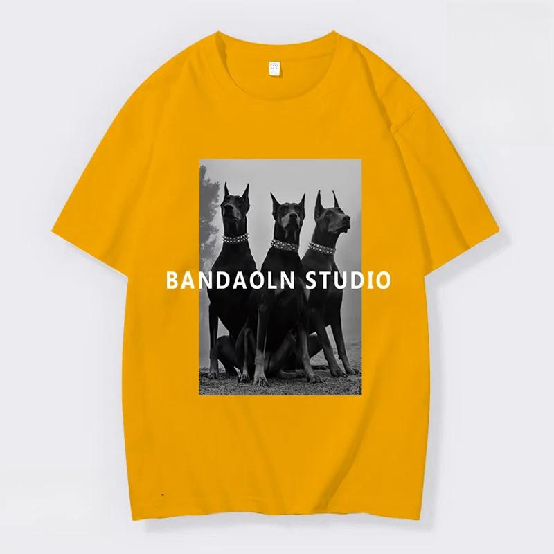 Unisex and WoUnisex Oversized T-shirts Doberman Print, Casual Streetwear Cotton Short-sleeved Harajuku Graphic T Shirts Shirts