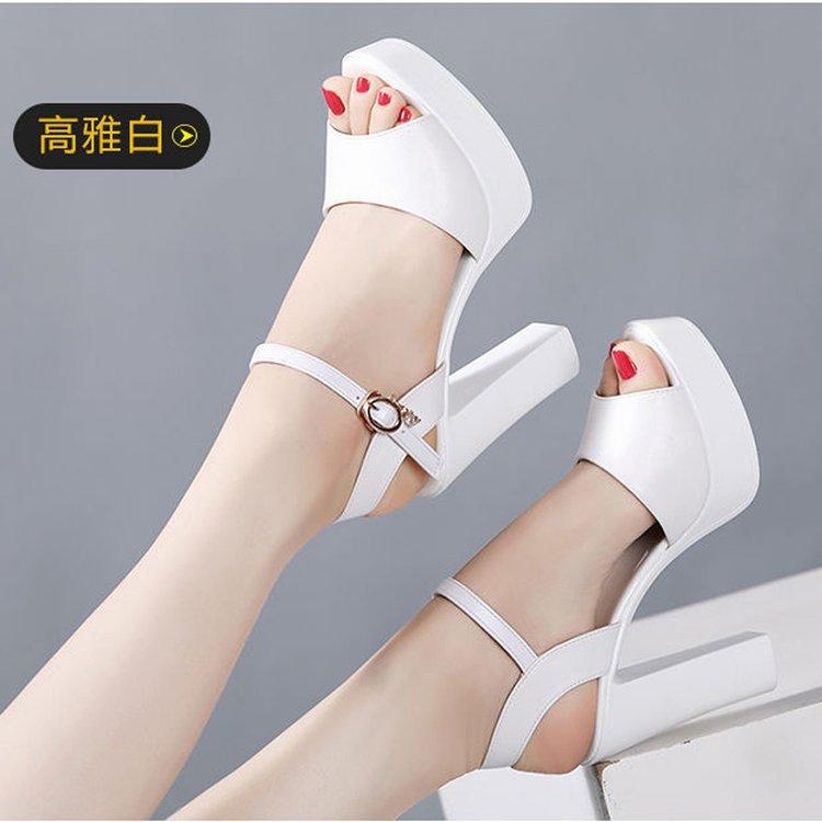 2025 summer thick heel sandals comfortable temperament open-toed sandals waterproof table high heel one-word buckle sandals women