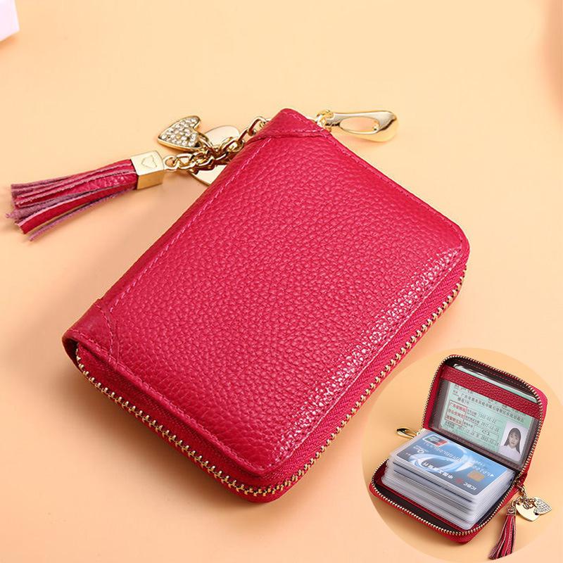Card bag women's multi-card position wallet leather anti-theft RFID card holder zipper credit driver's license holder
