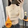 Women's 2025 Autumn Winter Plus Size Half-High Collar Velvet Knit Sweater