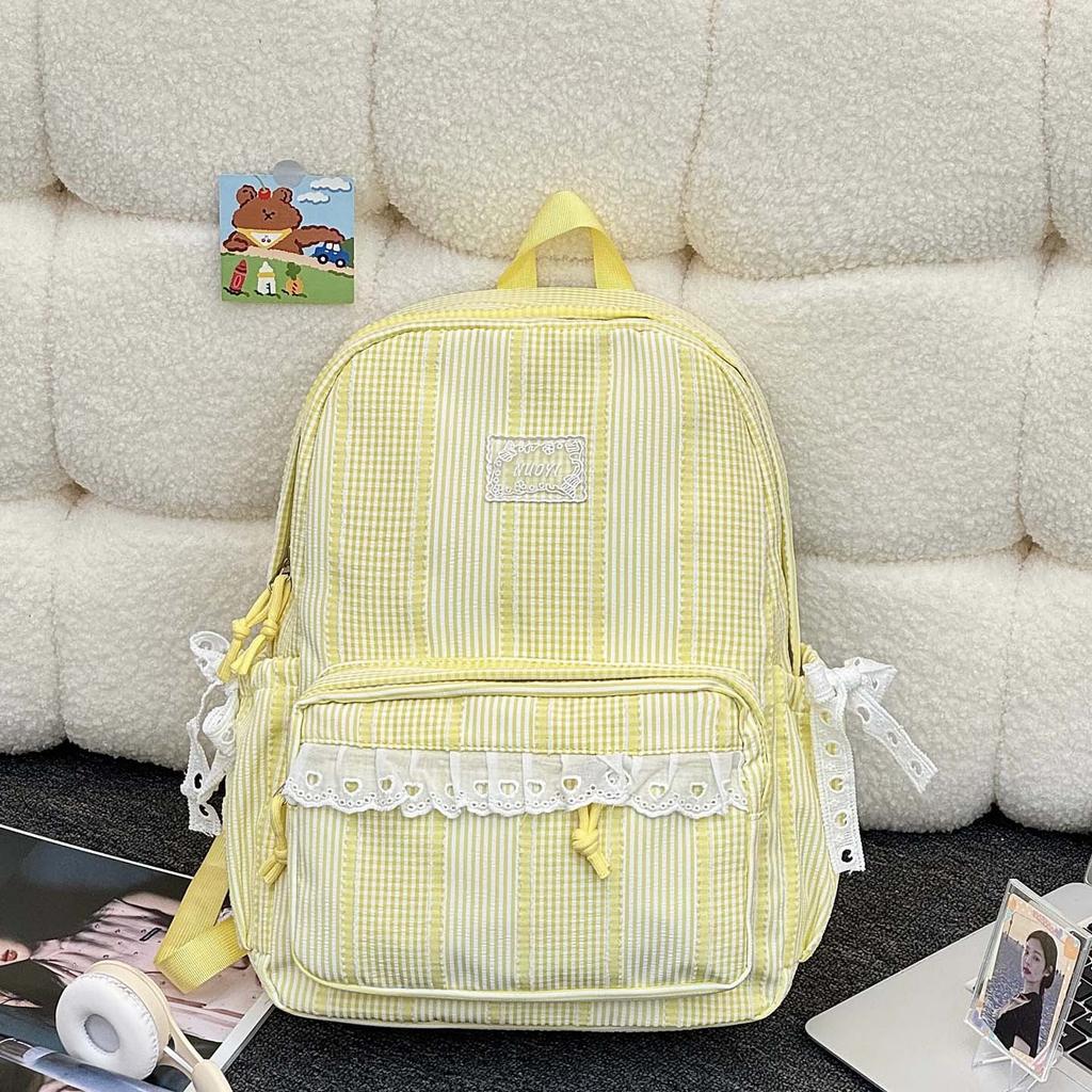 Schoolbag Korean simple casual striped schoolbag female junior high school student backpack large capacity class commuter travel backpack
