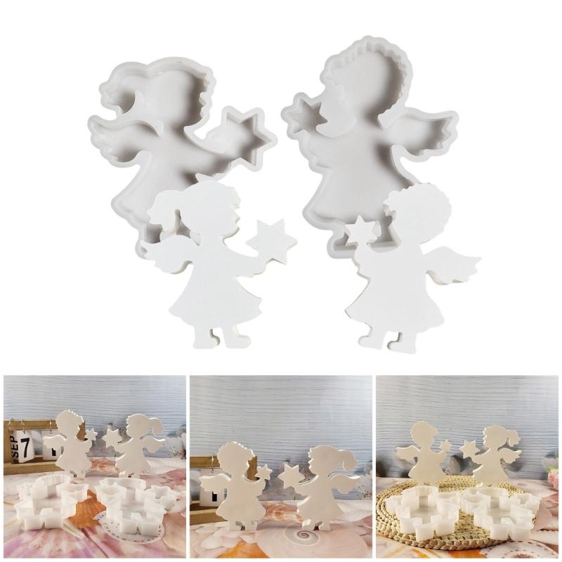 Desk Ornament Mould Flexible Silicone Mold for Boy and Girl Holding Star Tabletop Decoration Jewelry Making Supplies