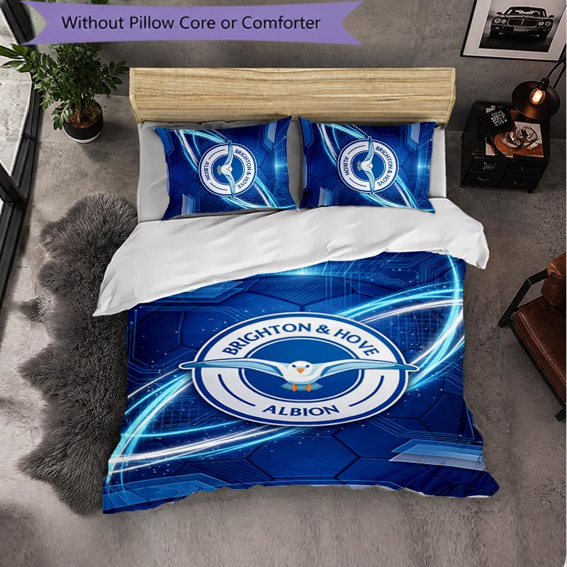 Set Biancheria da Letto Brighton & Hove Albion Football 3 Pezzi Morbido Set Copripiumino con Federe Set Decorazione Camera da Letto per la Casa