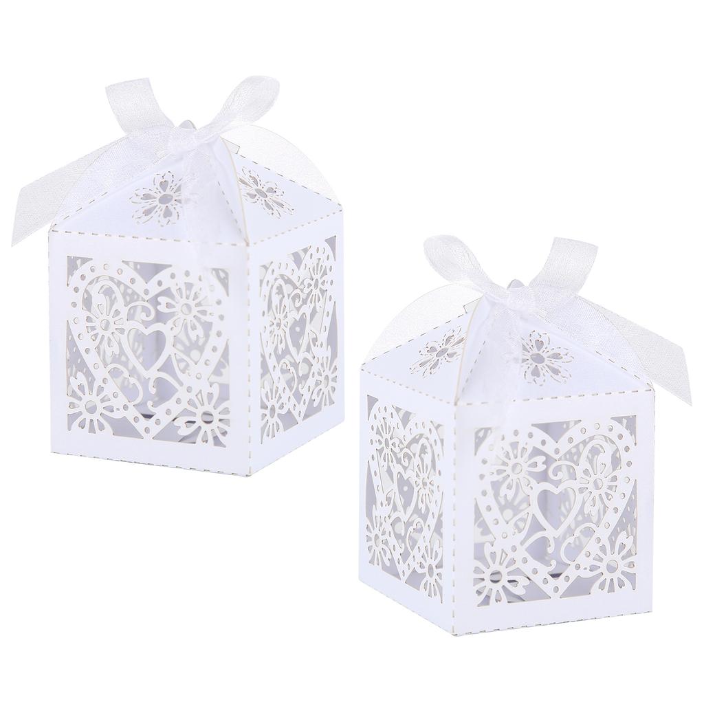 Wedding Favour Boxes 24 Pcs Candy Treat Gift Box with Ribbons Carved Hollow Small Gift Box for Personalised Sweets Communion
