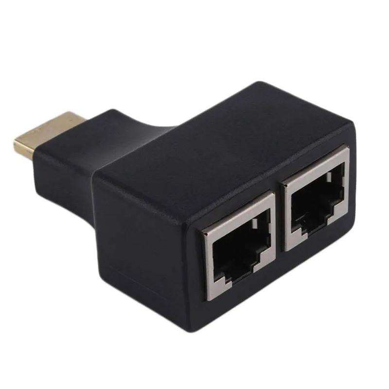 2pcs/Lot HDMI-compatible To RJ45 Dual Ports Converter Network Cable Extender Over by Cat5e Cat6 Cable 1080p For HDTV HDPC PS3 ST