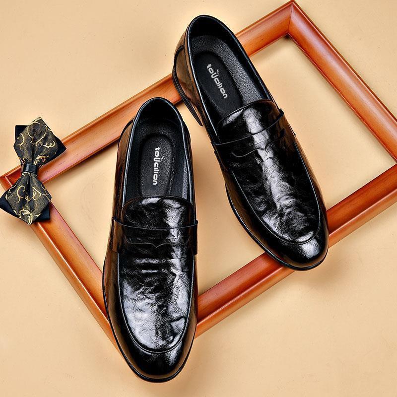 Brand Footwear Mens Brogues Shoes Flat Soft Fashion Business Shoes Pure Black