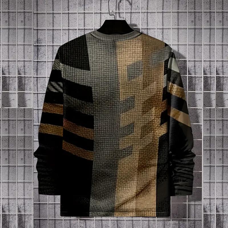 Haine pentru bărbați, toamnă iarnă, tricou cu mânecă lungă cu imprimeu digital 3D, cu gât rotund, tricou sport casual pentru bărbați