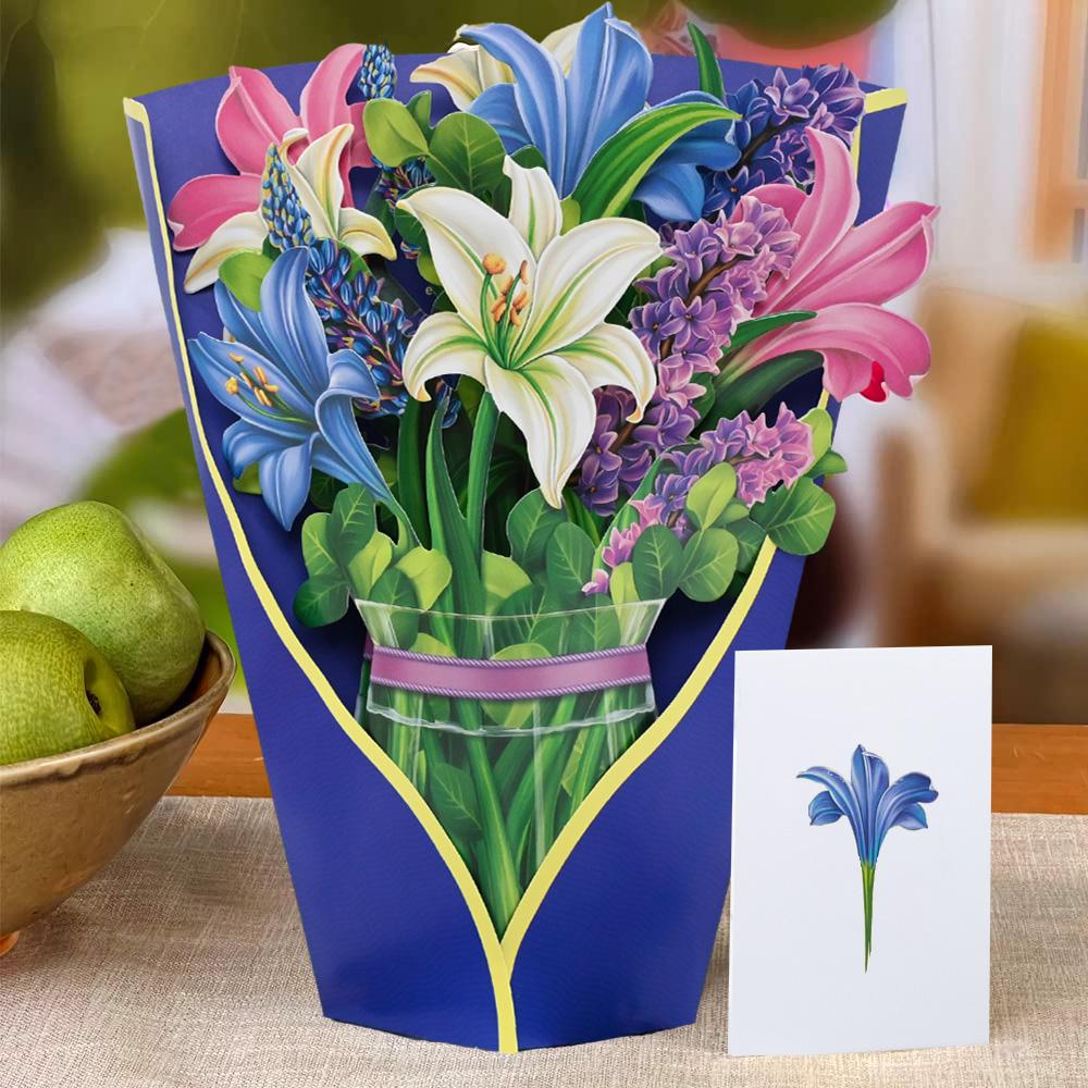 Premium 3D Pop Up Flower Bouquet Card Mothers Day Present Valentines Day Anniversary Birthday Greeting Cards Thank You Wishes Gifts
