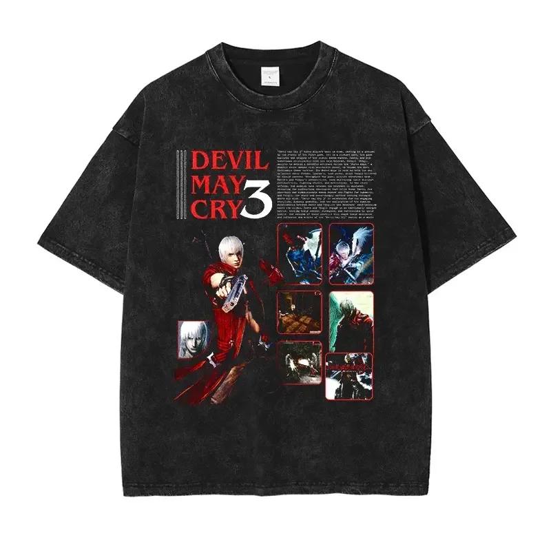 

Футболка Dante Vergil Nero Хип-хоп Компьютерная игра Devil May Cry Винтажные стираные Топы Футболки Оверсайз с коротким рукавом Мужская Хлопок L