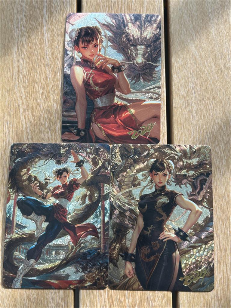 3Pcs/set Street Fighter Chun-Li Diy Self Control Collect Signature Trading Flash Card Anime Cartoon Original Series Gift