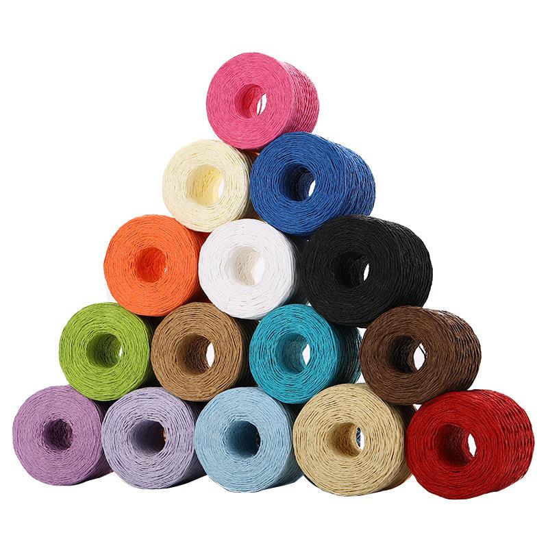 200 Meter Natural Raffia Straw Yarn For Hand Knit Crochet Summer Straw Hat Handbag Cushion Baskets Knitting 2mm Colorful Threads