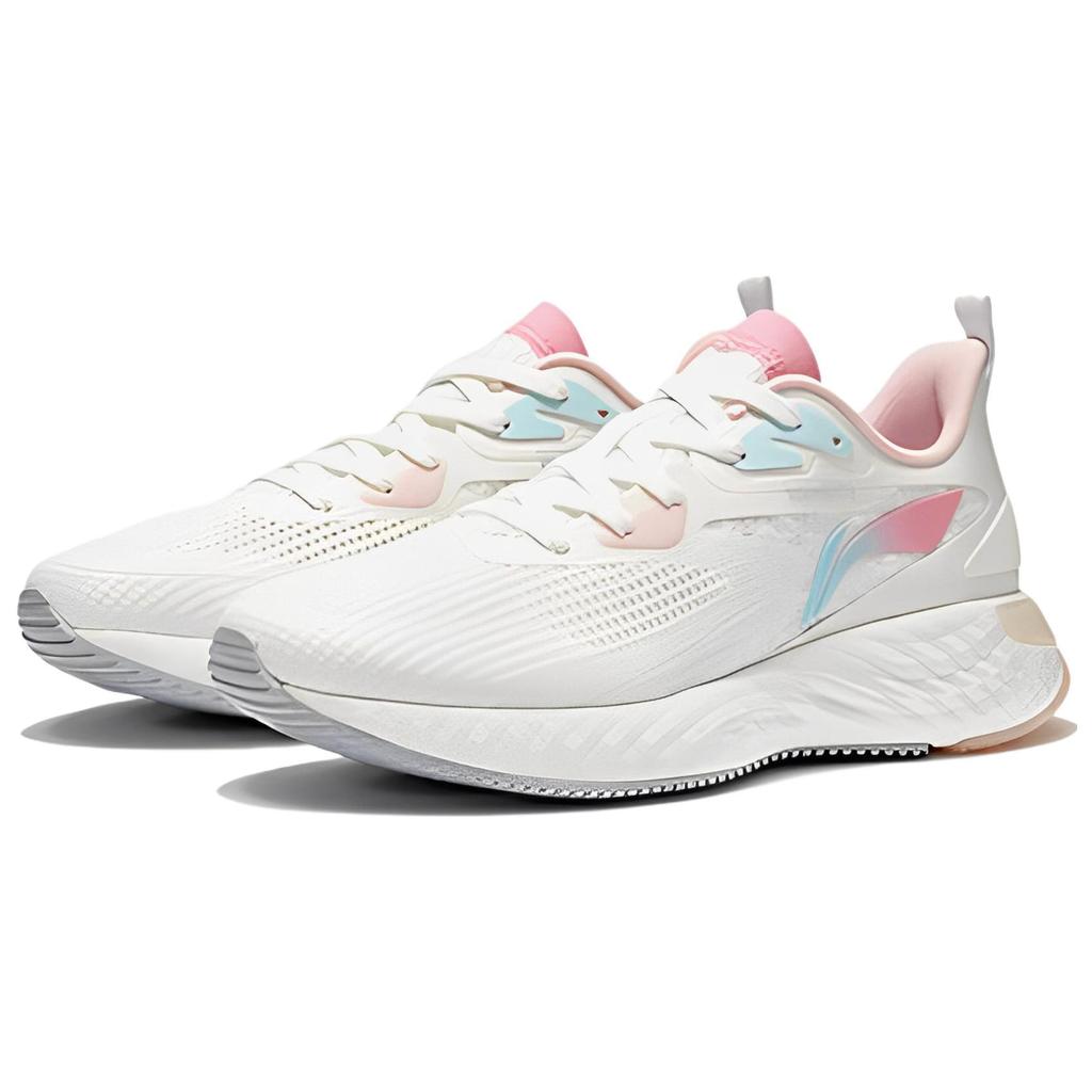 Li Ning Cushioning Slip Resistant Abrasion Resistant Low Top Running Shoes Women's White Pink Blue ARSS018-4