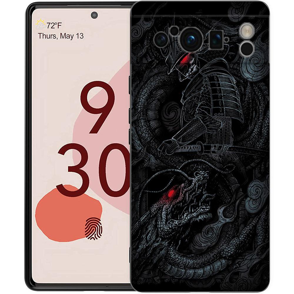 Phone Case For Google Pixel 8 7 6 Pro 8A 7A 6A TPU Shell Soft Silicone Shockproof Black Cover Illusory Color Chinese Dragon