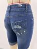 Women's Mid-Length Elastic Denim Shorts - Double-Button Washed Jeans, European & American Style Fashion.