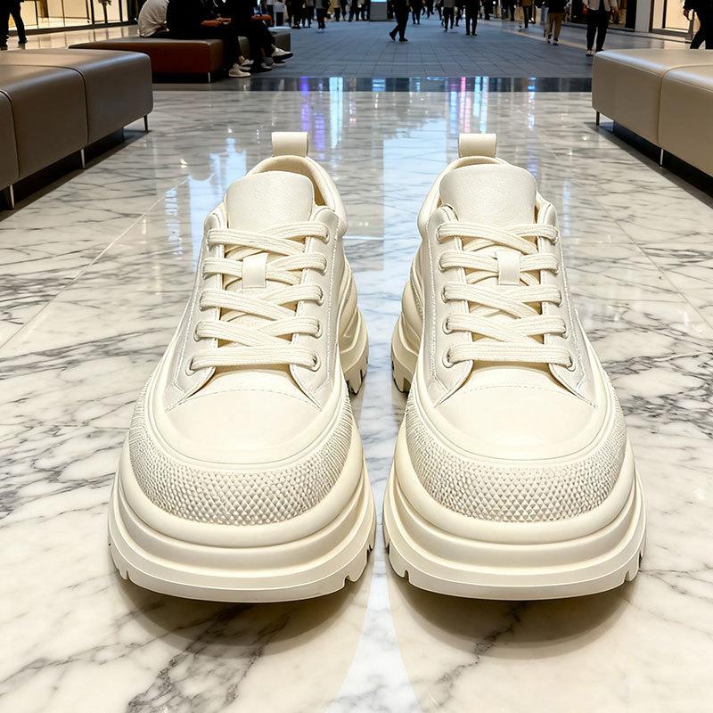 Imitation Leather Platform White Shoes Women's 2025 New Versatile Height Increase Small Casual Sports Board Shoes Ultra-light Bottom Muffin Shoes