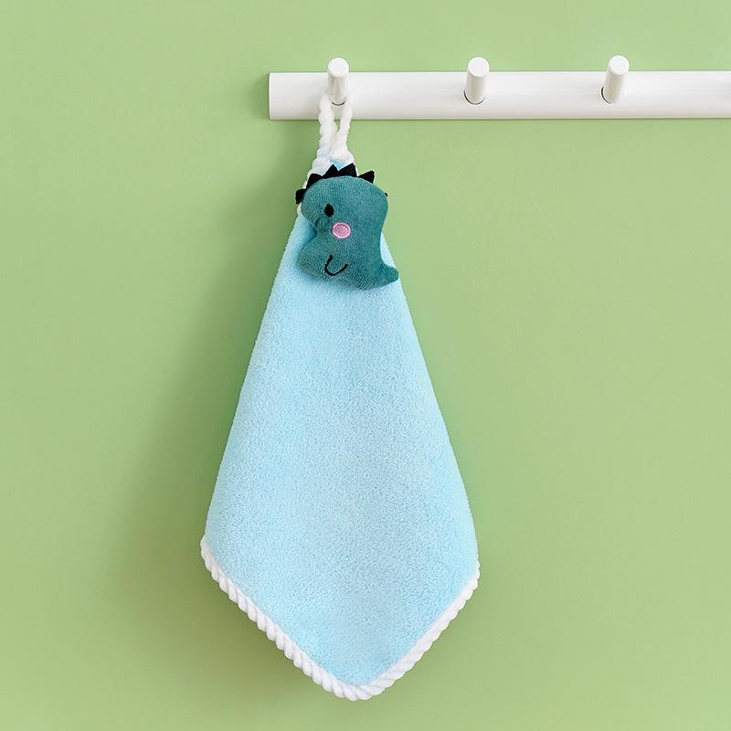 1/4Pcs Cute Blue Dinosaur Hanging Type Super Absorbent Coral Towel Cute Cartoon Design For Home Use Baby Hand Cleanning Wipe
