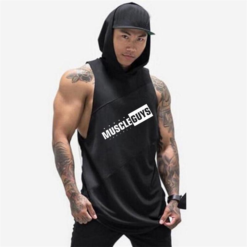 Muscleguys Mens Tank Top Bodybuilding Hoodies Sleeveless Mens Gyms Hoodie Singlets Sweatshirts Sleeveless Hoodies