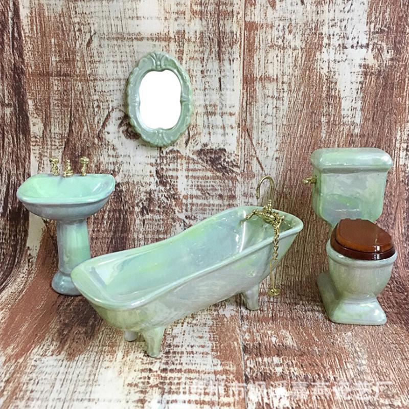 Buy 112 Dollhouse Miniature Green Porcelain Bathroom Set Toilet Basin
