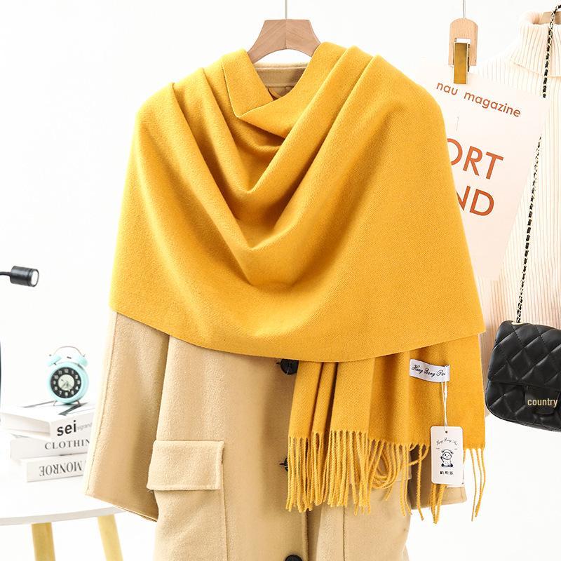 White Cashmere Scarf: Thickened, Solid Color, Versatile for Women & Men, Perfect for Autumn & Winter