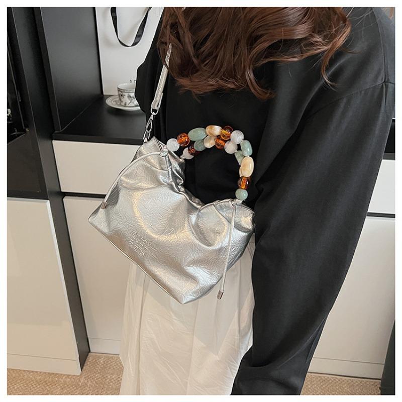 Pleated high-end fashion versatile new bucket bag women's solid color cute niche design messenger bag
