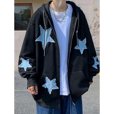 Women's Star Patch Zip Up Hoodie for Women Oversized Y2k Sweatshirt Jacket E-Girl 90s Pullover Streetwear
