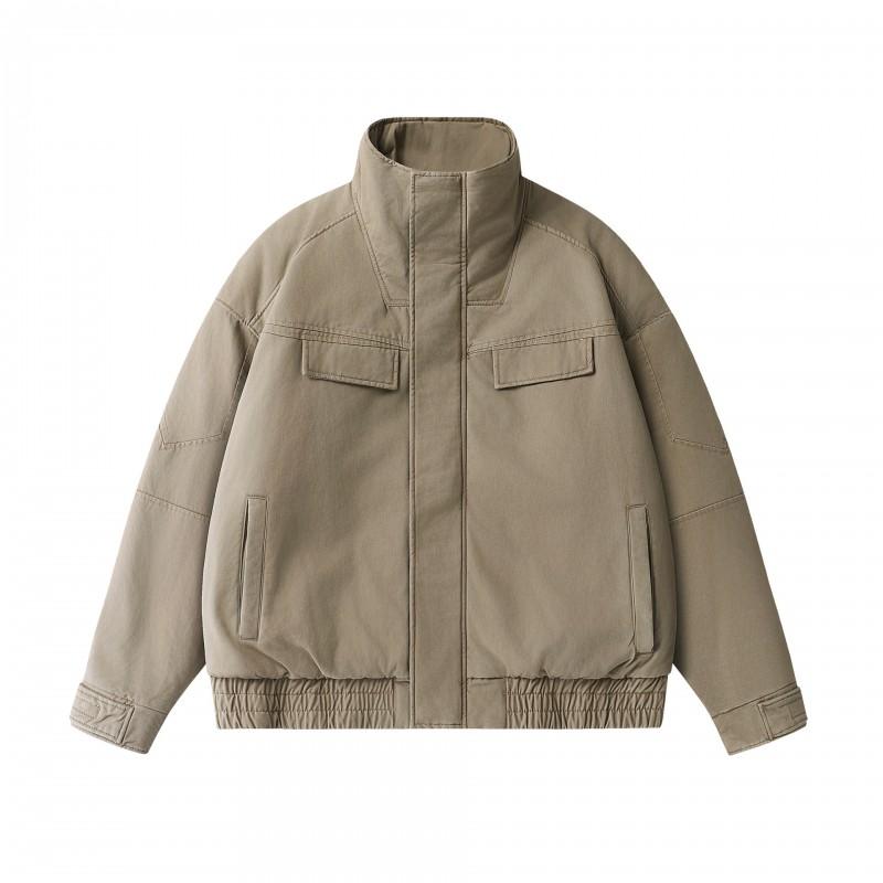 Unisex Winter Cotton Puffer Jacket Oversized Warm Stand Collar Workwear Style Casual Outerwear