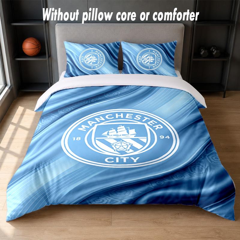 Manchester City Design Bed Bedding Set 1 Duvet Cover + 2 Pillowcases Soft Breathable Household Bed Linens