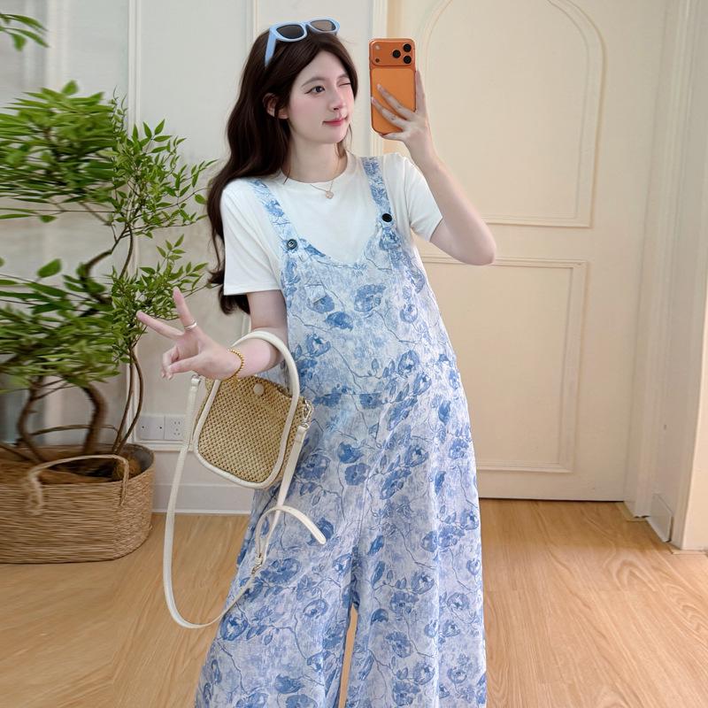 

Gentle Sweet Maternity Floral Chiffon Two-Piece Set - Wide-Leg Pants & Short Sleeve Top 2XL