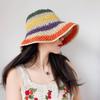 Sombrero de Cubo de Ganchillo a Rayas Arcoíris de Verano para Mujer Sombrero Panamá Plegable de Ganchillo Visera Solar de Playa para Mujer