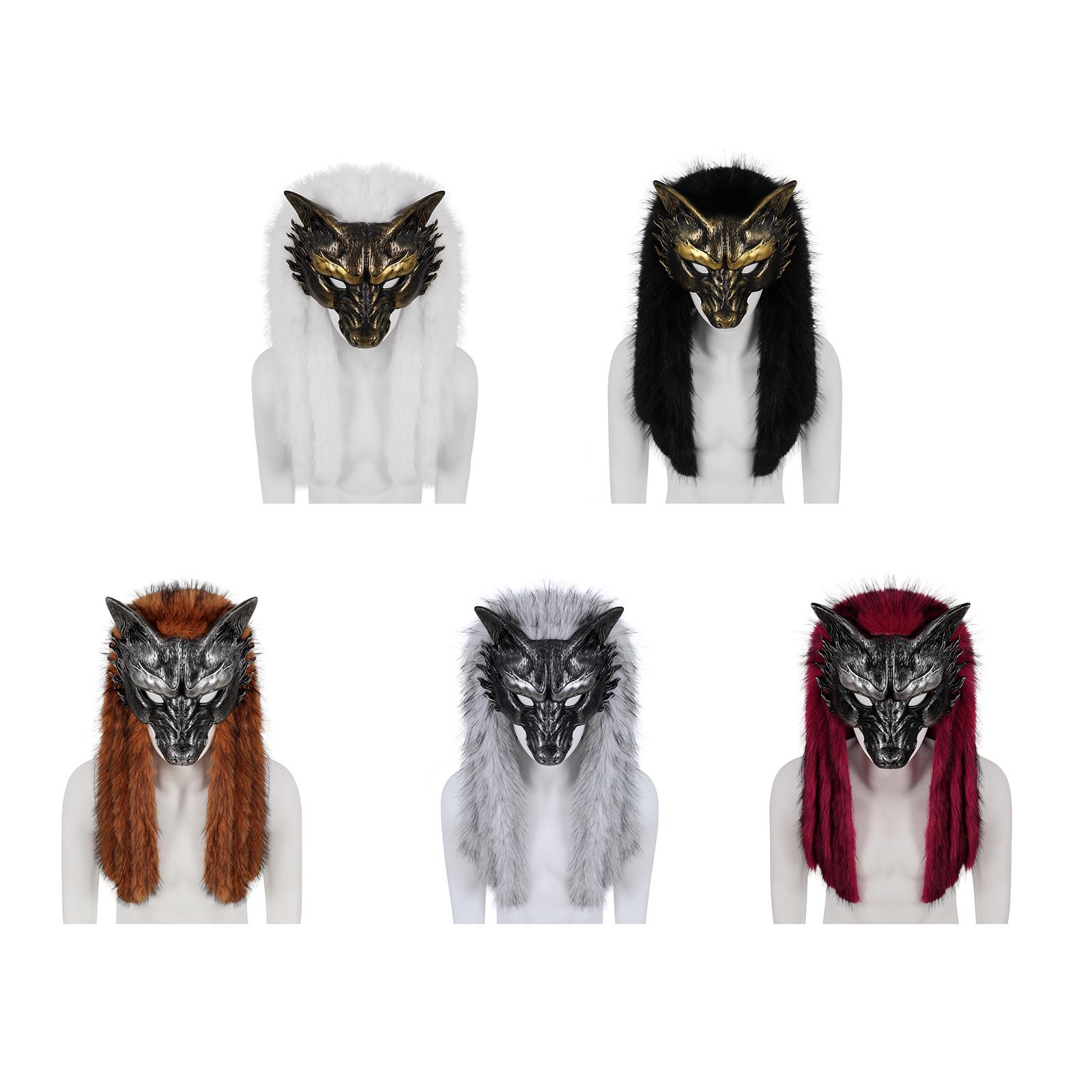 Yiran Sexy Lingerie Viking Wolf Mask Faux Fur Headdress Werewolf Barbarian For Halloween Cosplay Costume Accessories