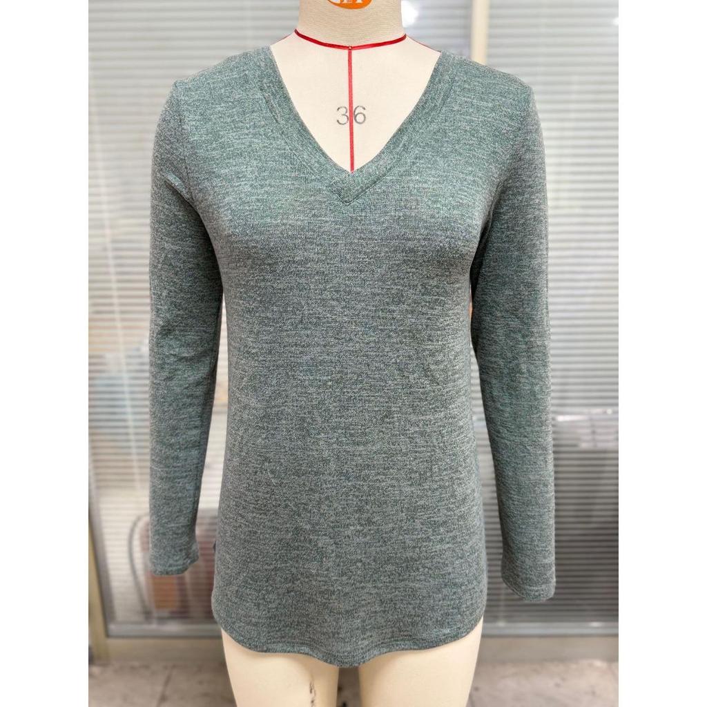 Loose V-Neck Solid Color Casual Long Sleeve T-Shirt Top for Women Ready to Ship Fall Winter