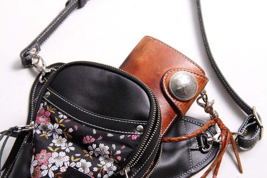 Degner Hanayama Motorcycle Holster for Neatly Holding a Long Wallet Bag, Kyozakura, Black, W-39K,