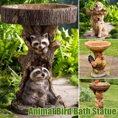 New Resin Animal Raccoon Dog Rooster Owl Bird Bath Courtyard Balcony Resin Animal Statue Resin Antique Garden Bird BathOWW