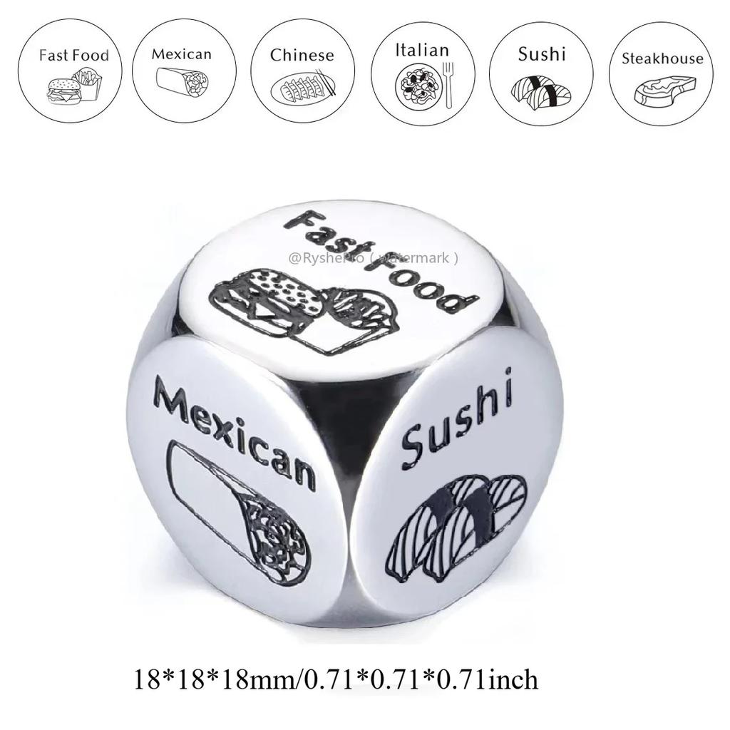 1pc Food Decision Dice Anniversary Date Night for Couple Stainless Steel Food Determine Dice Set Men Women Birthday Wedding Gift