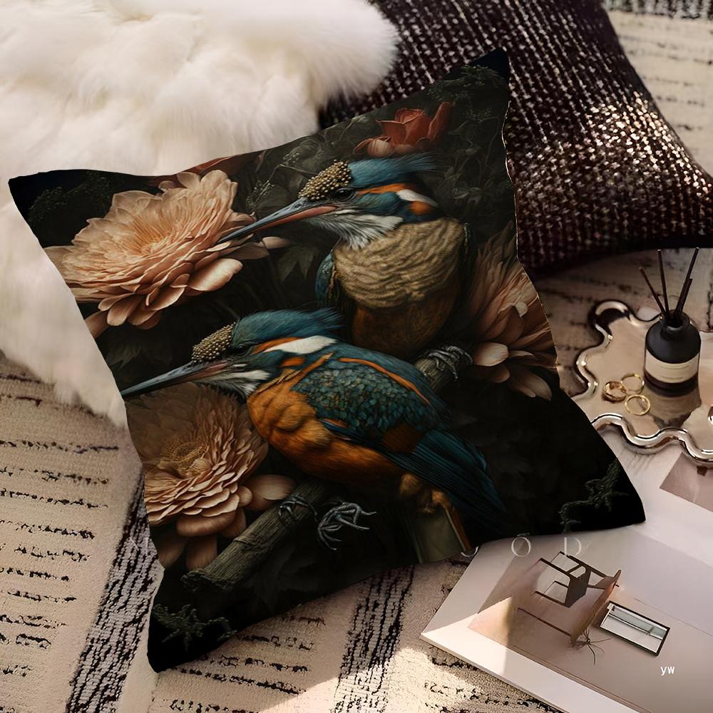 Vintage Vögel im Dschungel Blumen Leinwandmalerei Kissenbezug Kissenbezug Polsterung Sofa Überwurfkissen Heimdekor Kissenbezug
