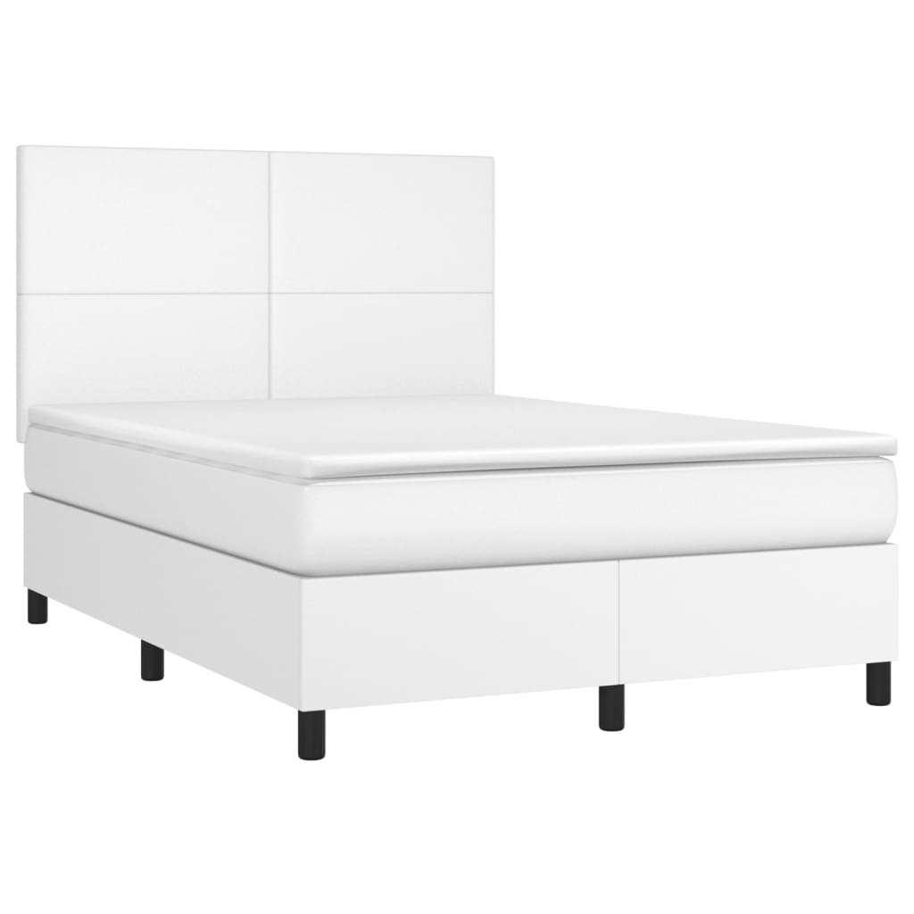 Vidaxl Łóżko Kontynentalne Z Materacem I Led, Biała Ekoskóra 140X190Cm