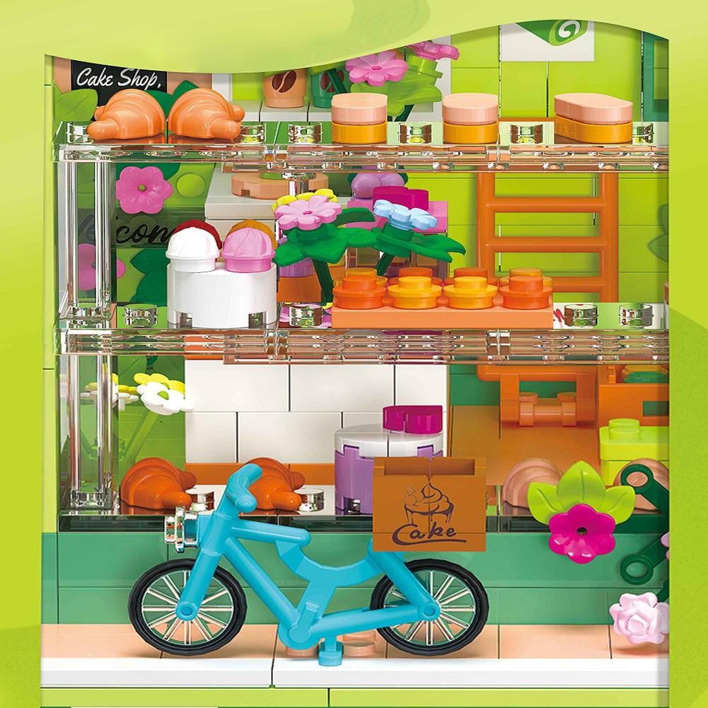 1131pcs Cake Shop Building Blocks Mini City Street View Bakery Build Bricks Model Toy With Light Gifts For Boys Girls