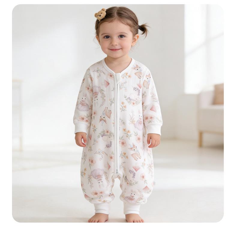 Pure Cotton Split-Leg Baby Sleeping Bag - All Seasons, Zippered & Anti-Kick for Newborns