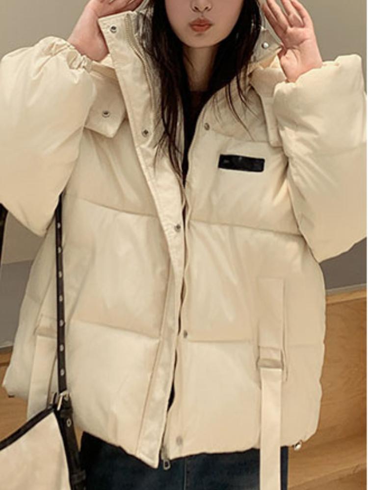 France Elegant Down Cotton Short Jacket Women Korean Fashion Loose Warm Solid Coat Winter New High Street Vintahe Pockets Jackets