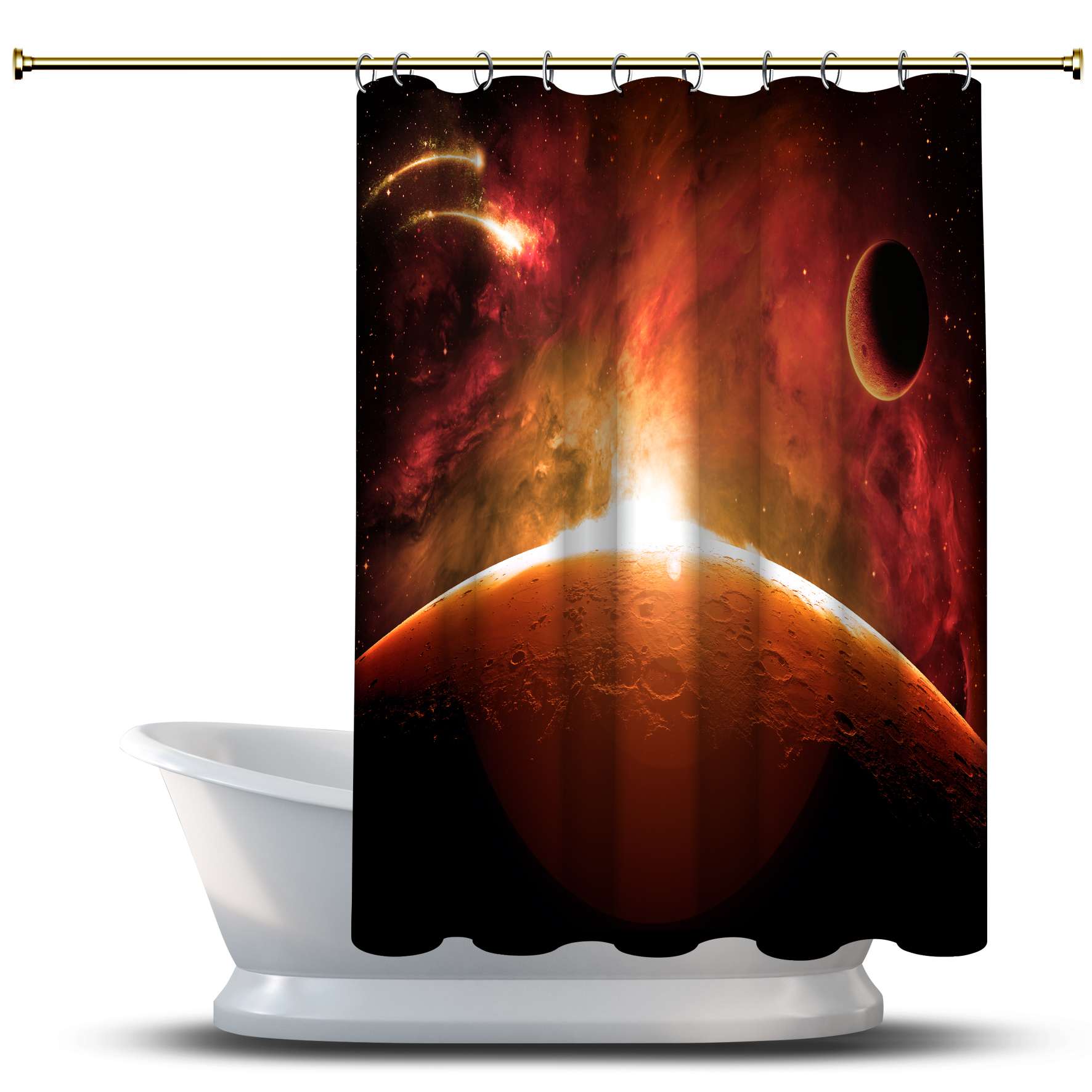 

Занавеска для душа с космическим узором / акварель для украшения вашей ванной комнаты - многомерные звезды и космос с Марсом