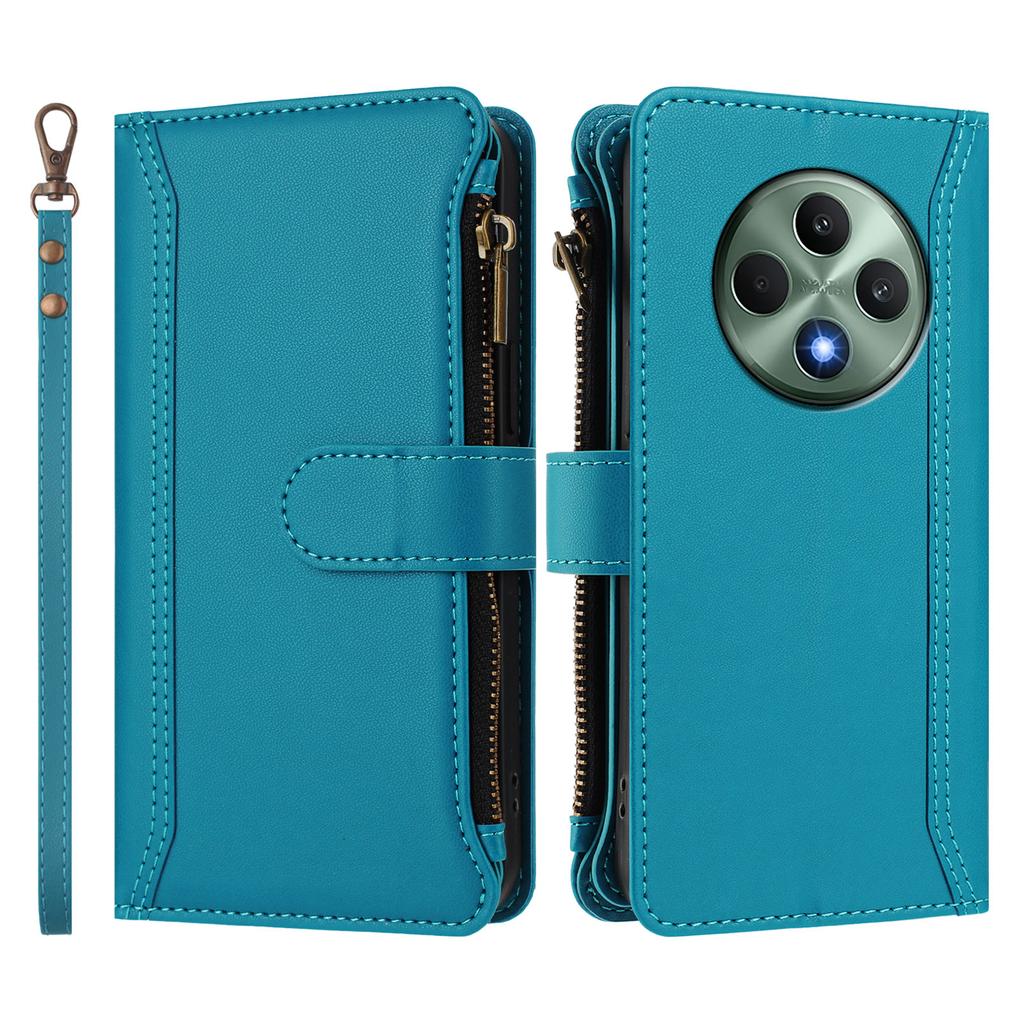 For Oppo Reno12 F 4G/Oppo Reno12 FS 5G/Oppo F27 5G/Oppo Reno12 F 5G Leather Case 9 Card Slots Zipper Wallet Stand Phone Cover with Wrist Strap