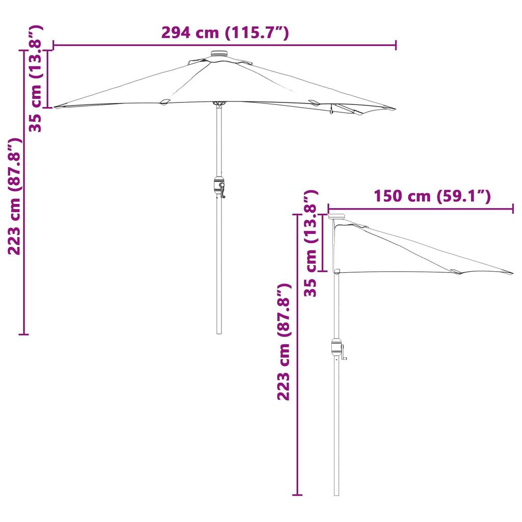 Garden Sun Umbrella Green 294 X 150 X 223 Cm Polyester and Steel