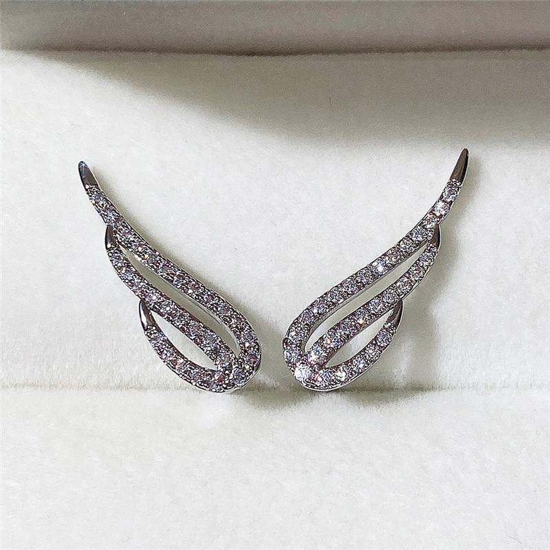 

925 Sterling Silver Angle Wings Stud Earrings Women Micro Paved CZ Simple Female Earrings Daily Wear Party Trendy Jewelry