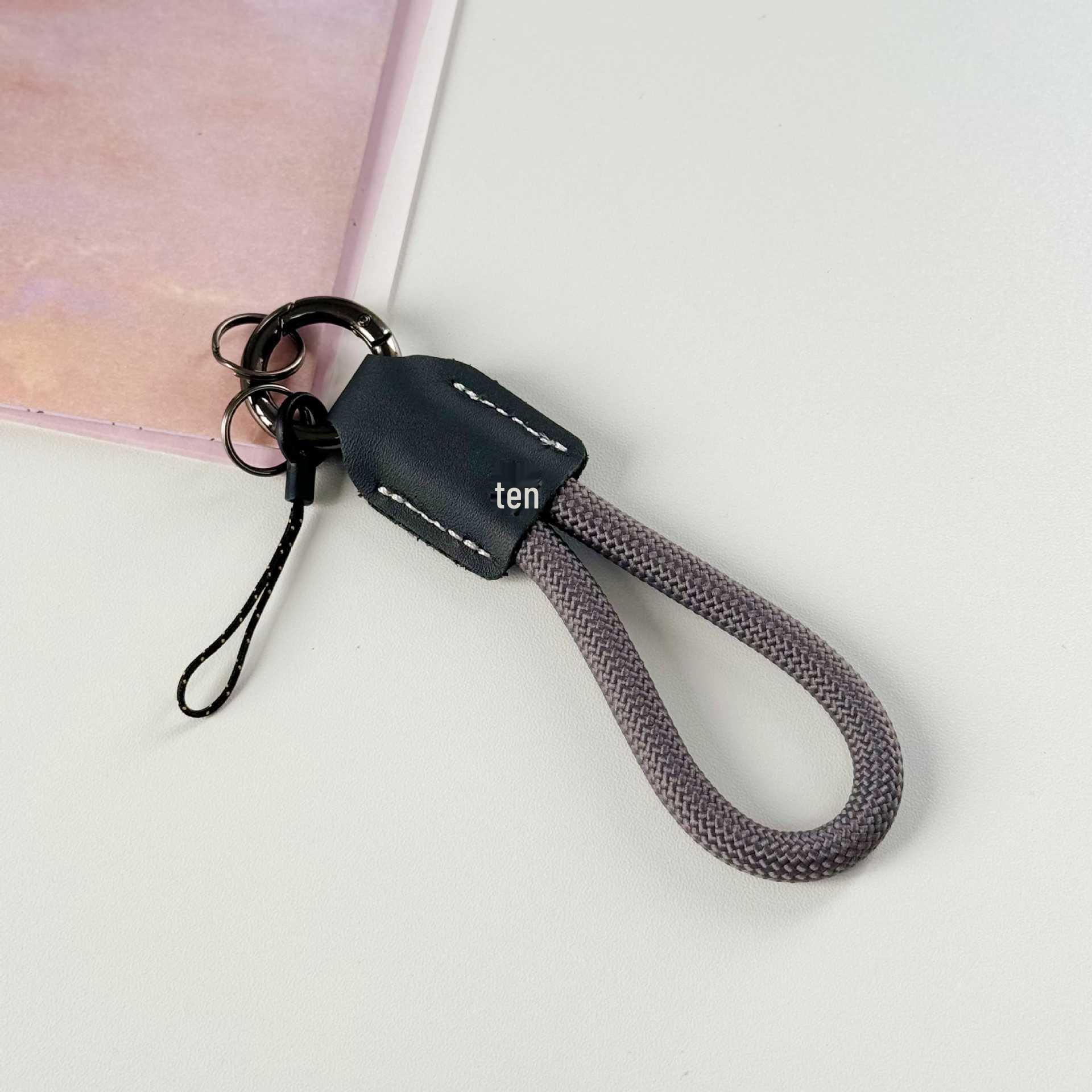 Solid Color Leather Ring Phone & Key Lanyard - Sporty, Anti-loss Design темно-серого