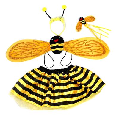 4 Piece Yellow Bee Cosplay Costume Halloween Girls Bee Antennae Headband Hairband Wings Magic Wand Funny Dress Fairy Props Set